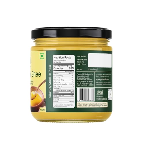 Image of Praakritik Desi Cow Ghee 500 Ml - Premium Pure Ghee, Traditional Method, Authentic Desi Ghee for Cooking, Healthy & Flavorful (Pack of 2)