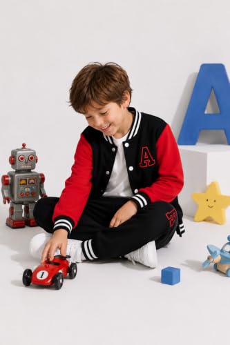 Image of Cakaner Boys Color Block Button Down Shirt and Jogger Pants Button Up Sweatsuits Sets (Size: 5-12T)