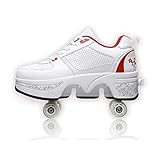 □ Patines de rodillos de dos en uno: los patines multifuncionales ajustables difieren de los patines de rodillos convencionales en el mercado.Las ruedas ocultas pueden ser como zapatos deportivos normales después de esconderse, para que pueda ajustar los patines, los patines no solo pueden patinar, sino que también se ejecutan.