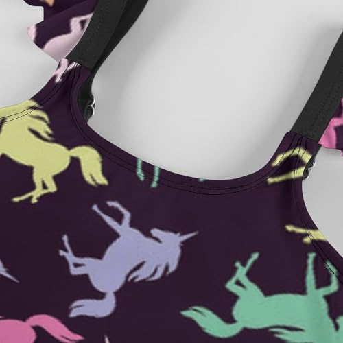 Image of Girls One Piece Swimsuit Cute Alpacas Hearts Stars Ruffles Swimwear Bathing Suits 3-12 Years