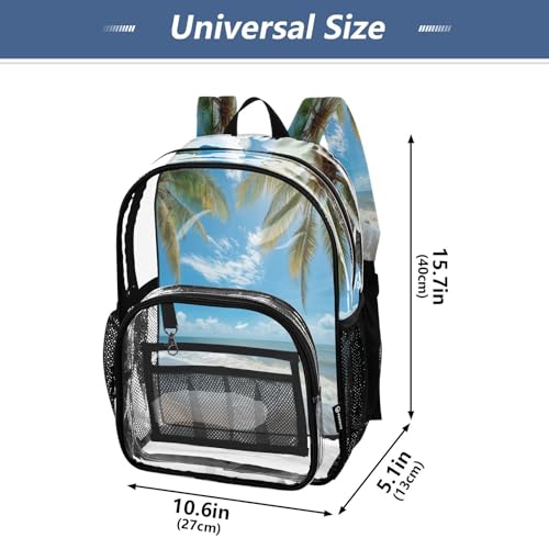 Beautiful Tropical Beach Clear Backpack - Stadium Approved Large 15.7-inch Waterproof Transparent Bag for Sports, Concerts, Work, Travel#164