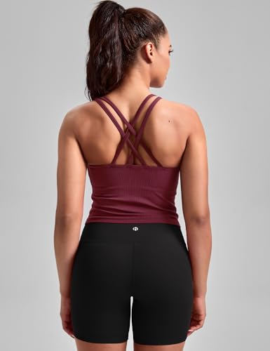 Image of HeyNuts Zeal Bras Longline Ribbed Medium Support Sports Bras, Crisscross Back Tank Tops with Removable Pads A-D Cups