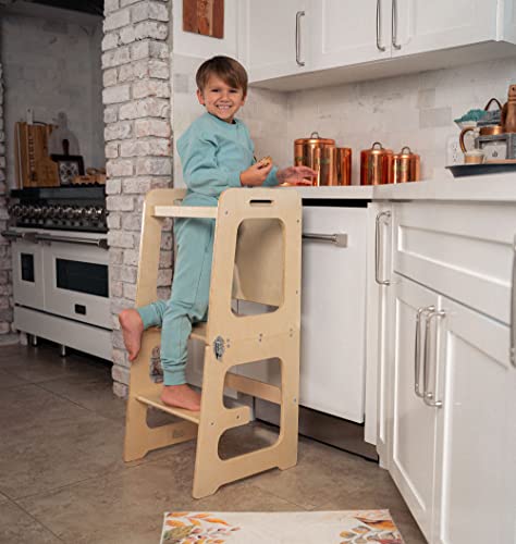 Image of Avenlur Date 4-in-1 Foldable Tower - Toddler Step Stool with Chalkboard, Desk and Chair - Montessori and Waldorf Style Stool for Ages 18 Months to 6 Years | Convertible Kitchen Learning Tower, Toddler Step Stool for Kitchen Counter, Montessori Helper Tower, Toddler Desk and Chair