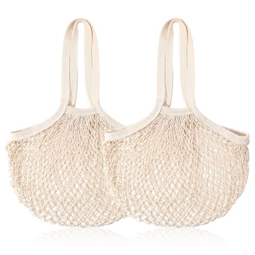 2 Pack Reusable Cotton Mesh Grocery Tote Bags