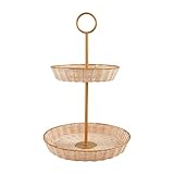Mud Pie Woven and Brass Tiered Server, 21' x 13' dia, TAN
