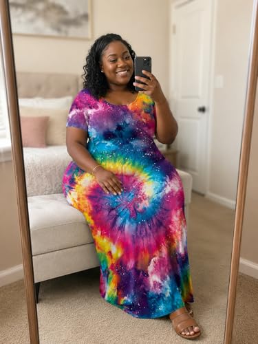 Image of SUZONANA Plus Size Dresses for Women Summer Casual Maxi Dress Short Sleeve Loose Vacation Dress