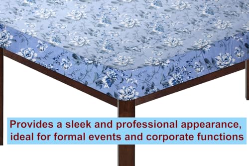Image of The Furnishing Tree Elastic Cotton Square Dining Table Cover 44x44 in Inches Floral White Rose on Blue Base