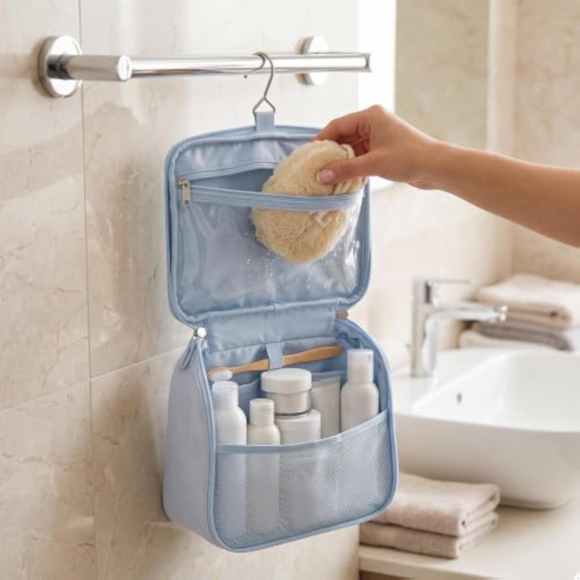 Travel Toiletry Bag with Hanging Hook and Waterproof Design