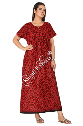 Image of Kuruti B Sheets Nighty for Women Cotton Combo (Pack of 2 Pcs) Nighty Gown Round Neck Short Sleeves Free Size