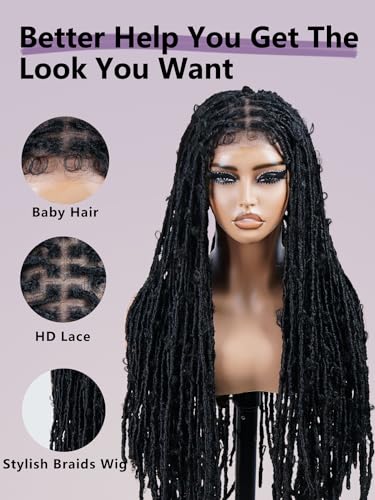 Zhengon Long Braided Wigs For Black Women Butterfly Braided Lace Front Wigs With Baby Hair Knotless Braided Wig Synthetic Twist Wig Dreadlocks Wig Natural Boho Braids Hair Replacement Wigs For Daily Use thumb #4