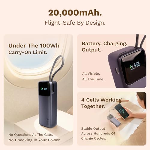 Image of GRAVL Forge 130, 20000mAh Laptop Power Bank, 130W Fast Charging, iPhone Android, Flight Safe, Type-C Cable, Smart Display (Gray)