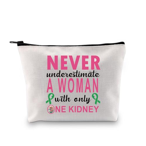 PLITI Kidney Donor Gifts Organ Donation Gift Never Underestimate A Woman with Only One Kidney Transplant Donor Makeup Bag (Only one Kidney bagU)