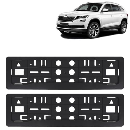 Image of KINGSWAY Kodiaq Car Number Plate Frames for All 2016 to 2020 Models of Skoda Car Registration Plate Holders, Black Licence Plate Covers (Front and Rear), Universal Size 51.5 x 14.5 cm