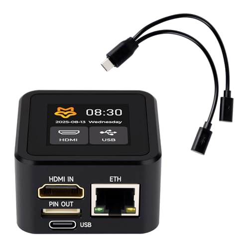 KLAYERS Luckfox PicoKVM Supports 1920 1080@60fps HDMI Video Input and HID Signal Output for Device Control Lightweight IP KVM for Remote Device Management with Metal Case 1.54inch Touch Display