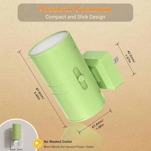 Image of JandCase Night Lights Plug into Wall, Dimmable Night Light Plug in with Green Shade, Modern Night Lights with Dusk to Dawn Sensor, Soft White 3000K, 0-100LM Nightlight for Hallway Bedroom, 2 Pack