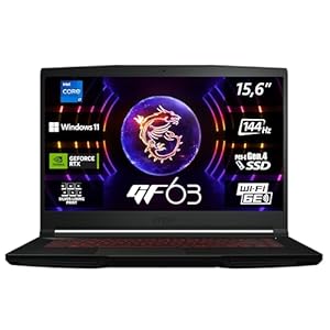 MSI Thin GF63 12VF-298, 39,6 cm (15,6 Zoll) FHD, 144 Hz, Intel Core i7-12650H, 16 GB DDR4-3200, 512 GB SSD RTX 4060 Laptop GPU, Windows 11 Home, Schnelles PCIe SSD-Systemlaufwerk, QWERTZ Tastatur