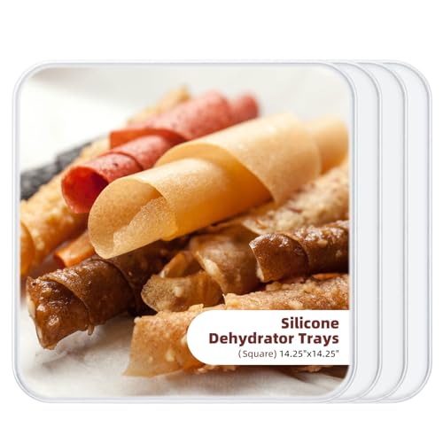 Dehydrator Fruit Roll Trays, [4 Pack] 14x 14inch Fruit Leather Sheet Square Non Stick Silicone Mats with Edge for Dried Liquid/Egg/Herbs/Meat