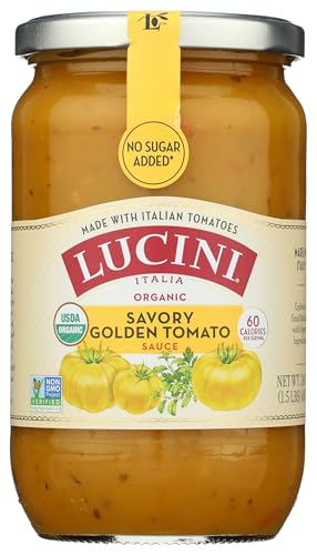 Lucini Organic Golden Tomato Sauce - Classic Italian Sauce in Glass Jar - Fresh Organic Tomatoes - No Sugar Added Pasta Sauce, 24 oz