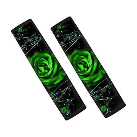Biyejit Green Rose Print 2pcs Car Safety Belt Cover Novelty Seatbelt Protector Soft and Comfort Seat Belt Pads for Women Men Kids for Car Decorations Cover