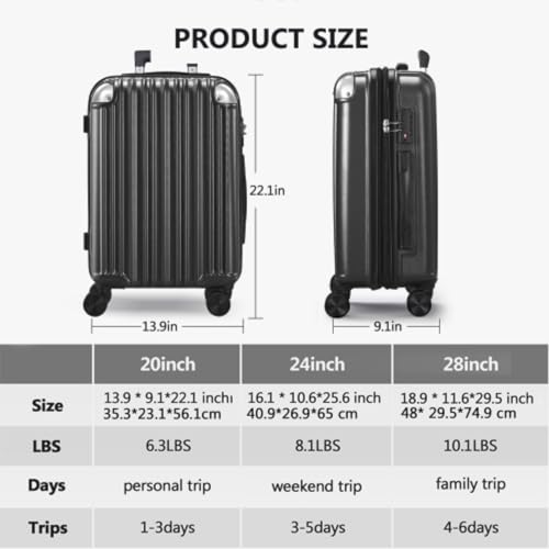 3-piece Luggage Set, 20"+24"+28" Hard-shell Suitcase, with TSA Lock and Double Spinner Wheels, Expandable for Large Storage2