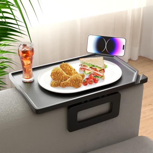Smatdecis Couch-Armlehnentablett, Tisch, Sofa-Arm-Clip-Tisch, Armlehnen-Tablett, geeignet für Heimgetränke, Fast Food, Obst usw., großer Multifunktionstisch, Couch-Arm-Tisch, Schwarz