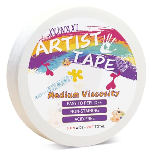 XUNAXI 1 Packs Artist Tape Medium Tack White Art Tape for Watercolor Paper Drafting Art Painting Canvas Framing Acid Free Masking Tape- 0.7IN Wide 99FT Long Total
