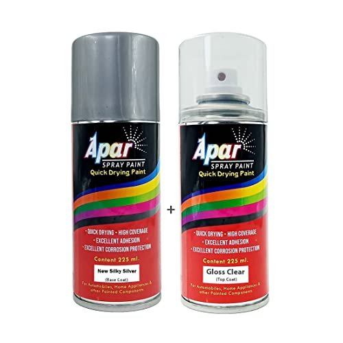 APAR Automotive Spray Paint New Silky Silver (RC Colour Name) + GC Compatible for Maruti Cars (After 2018 model)-225 ml (Pack of 2-Pcs)
