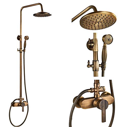 CPYGMXI Shower system 8" Rainfall Antique Brass Shower Faucets Wall Mounted Bath Shower System Hot Cold Water Mixer Tap Bathtub 
