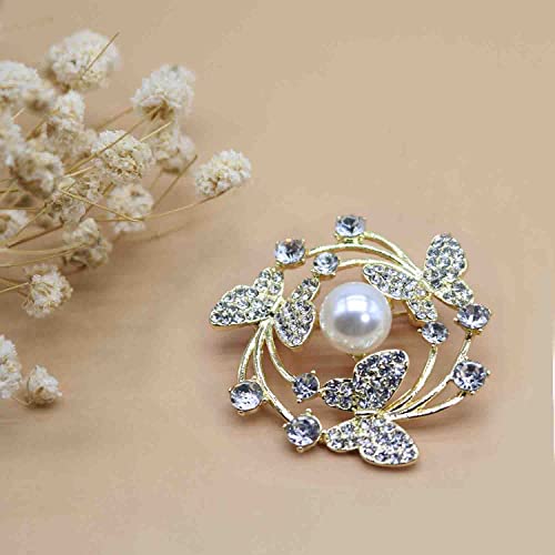 Image of Crystal Pearl Flower Brooches Pins Fashion Beautiful Created Rhinestone Floral Brooch Good Idea for Party Dance Wedding Banquet for Elegant Women Girl