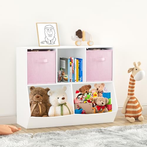 Kids-Bookshelf-Toy-Storage-Organizer-White-Bookshelf-5-Cube-Storage-Organizer-Wood-Cubby-Storage-Cabinet-Toddler-Toy-Storage-Shelf-Book-Shelf-for-Kids-Rooms-Playing-Room-Nursery Kids Bookshelf Toy Storage Organizer White Bookshelf 5 Cube Storage Organizer Wood Cubby Storage Cabinet Toddler Toy Storage Shelf Book Shelf for Kids Rooms Playing Room Nursery
