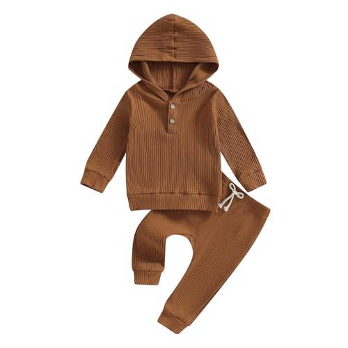 Image of fhutpw Baby Girl Boy Clothes Long Sleeve Knitted Cotton Hoodie & Pants Sets Infant 3 6 12 18 Months Fall Winter Outfits