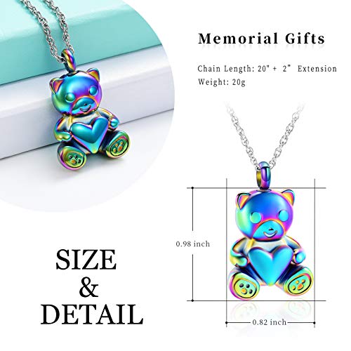 Cremation Jewelry Urn Nekclaces For Ashes For Women Gilrs Teddy Bear Keepsake Memorial Necklace For Human Pet Baby Ashes,Rainbow #TOP1