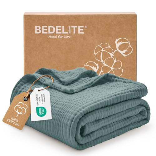 BEDELITE 100% Cotton Muslin Blanket for Adults, Breathable, Teal, 50"x70" - image 1
