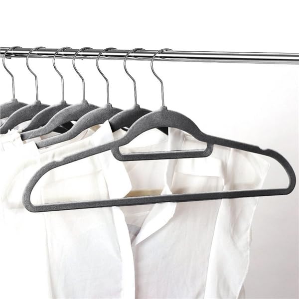 Yaheetech Lot de 100 Cintres en Velours Antidérapants, Longeur 45cm, avec Barre de Cravate，Cintres Peu Encombrants pour Costumes/Chemises/Robe/Pantalon, Gris