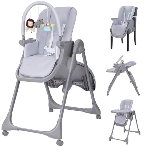 Bonnlo Baby Hochstuhl – 7-fach Höhenverstellbar Mit Doppeltablett, Ab 6 Monate (Grau)