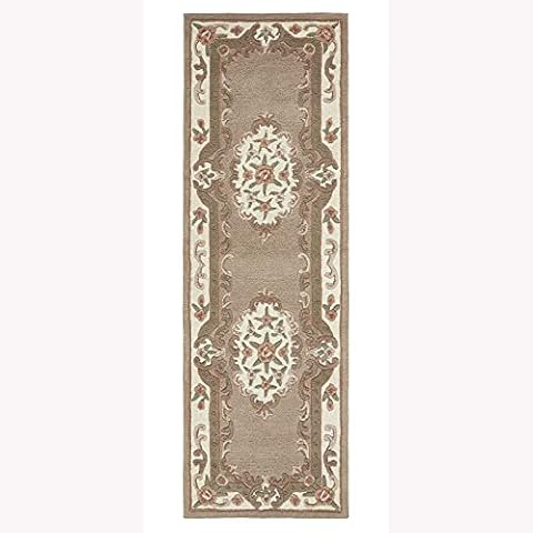 eRugs Traditional Classic Aubusson Floral 100% Wool Hand Tufted Chinese Rug Runner/Mat, Fawn - 67 x 210cm Cover