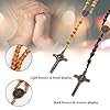 Catholic Cross Rosary Necklace, Natural Wood Prayer Beads with Medal Cross Jesus Christ Saint Benedict, for Catholic Christians Religious Communion, Baptism, Mass, Bible #1