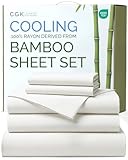 100% Rayon Derived From Bamboo - Sheets Split King Size - Cooling Sheets for Split King - Ultra Soft Hotel Luxury Bedding - 1 Flat & 2 Fitted & 2 Pillowcases with 18 Inch Deep Pockets - White
