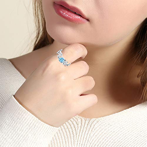 Holibanna Anel de pedra preciosa de corte redondo, anel de safira azul simulado, anel cruzado de fol