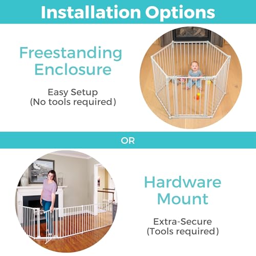 Toddleroo by North States - 3 In 1 Metal Superyard Baby Play Yard: 6 Panel Playpen, Safety Gate, or Extra Wide Baby Fence - Encloses Up to 10 Square Feet - 30 Inches Tall - Taupe