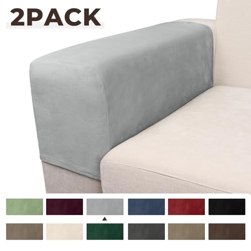 Image of Couch Arm Covers 2 Pcs Sofa Armrest Covers Stretch Couch,Armrest Cover for Chairs Scratch-Resistant Sofa Arm Cover Armchair Slipcovers,Light Grey