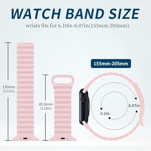 Image of Silicone Magnetic Band Compatible with Apple Watch 38mm 40mm 41mm 42mm 44mm 45mm 49mm, for Series Ultra 9 8 7 SE 6 5 4 3 2 1 Women Men |Watch Not Included (Pink, 38mm /40mm /41mm)