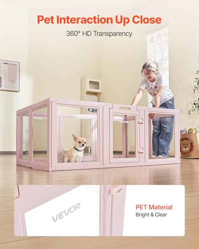 VEVOR Wurfkiste für Welpen, 1540x1000x600 mm, Welpenlaufstall, mit transparenten Fenstern und Schloss, pinken Rahmen, Hundelaufstall, Tierlaufstall, Hunde Wurfbox für mittelgroße Hunde
