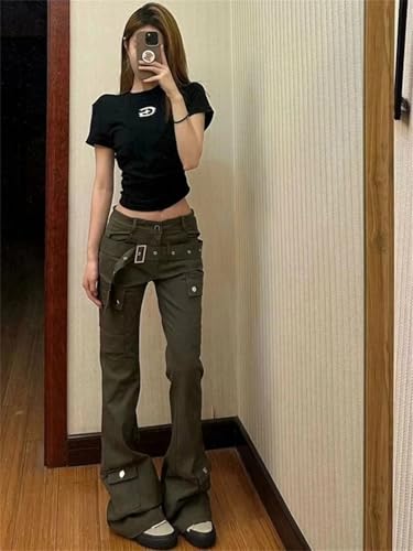 Women High Waist Slim Classical Bell Bottoms Female Jeans Multiple Pockets Denim Pants3