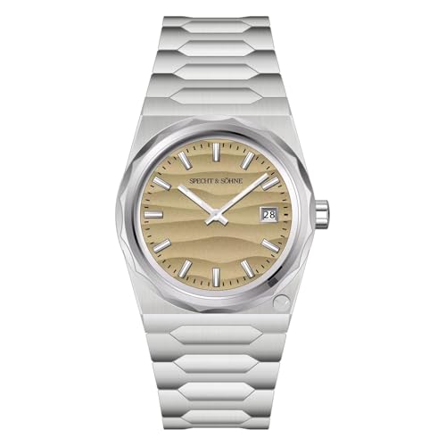 TACTO Specht & Söhne 222 - Reloj de pulsera de cuarzo ultrafino para hombre, 37 mm, con zafiro, luminoso, acero inoxidable, resistente al agua, Color-2, pulsera