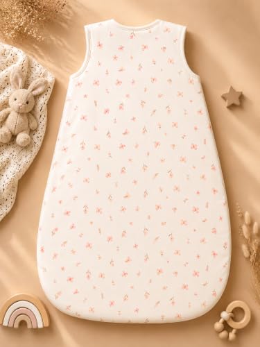 Image of TuddyBuddy Baby Cotton Wearable Quilted Sleeping Bag Blanket 1.5 Tog with 2 Way Zipper Closure | Ideal for Babies & Kids Hypoallergenic Fabrics | (Pink Butterflies - Off White, 0-6 Months)