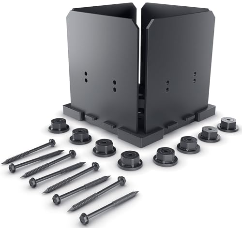 Image of Ozco Ironwood 8x8 Post Base Kit, Includes 1 Post Base Plate, 4 Decorative Plates, 4 Hex Cap Nuts, OWT Timber Screws, Galvanized Steel for Pergolas | 51709