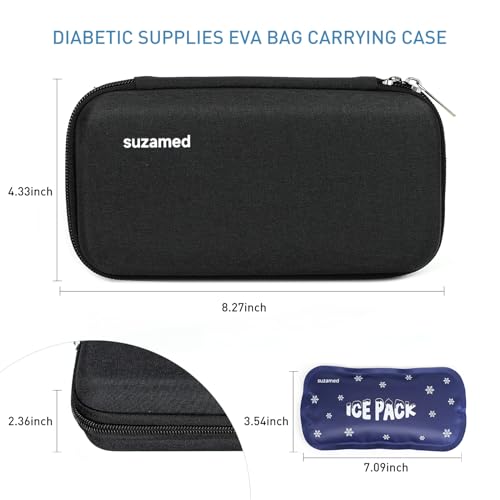 Image of suzamed Insulin Cooler Travel Case, 2x150g Ice Pack TSA Approved, Black