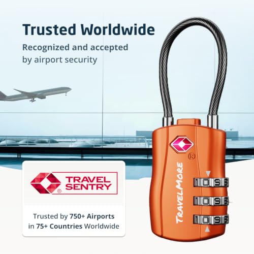 4 Pack TSA Approved Travel Combination Cable Luggage Locks for Suitcases & Backpacks - Orange - Image 6