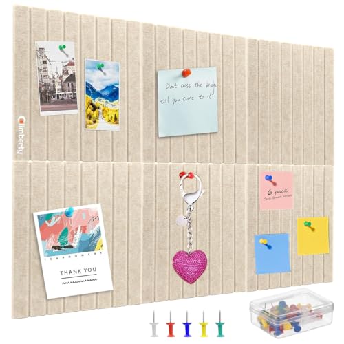 Image of Climberty 6-Piece Felt Board Bulletin Board,30x30cm Self-Adhesive Wall Panel,with 50 Pushpins Felt Message for Notes Photos and Schedules (Beige)